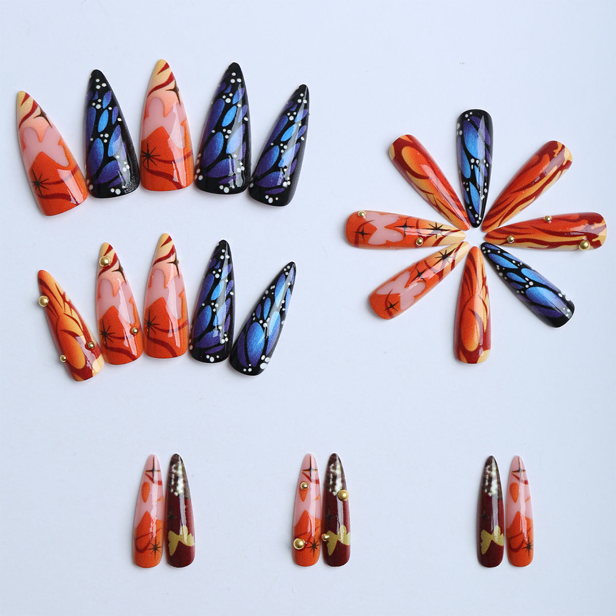 Kunstfingernägel mit Kreativem Schmetterlingsdesign und Glamourösen Akzenten Brehn