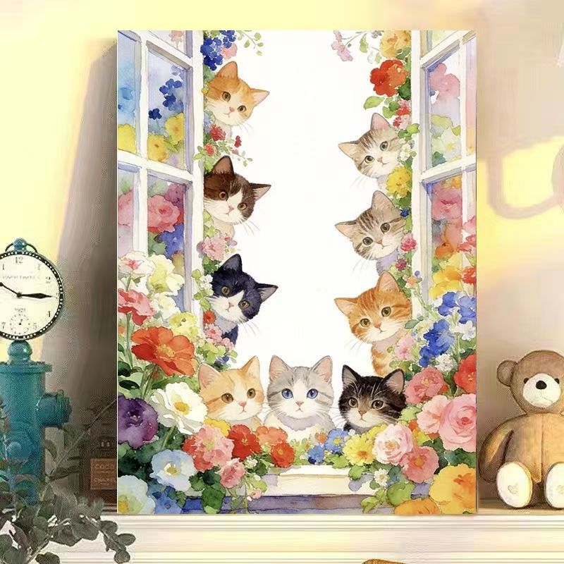 Floral Cat Illustration Leinwand Kunst Brehn