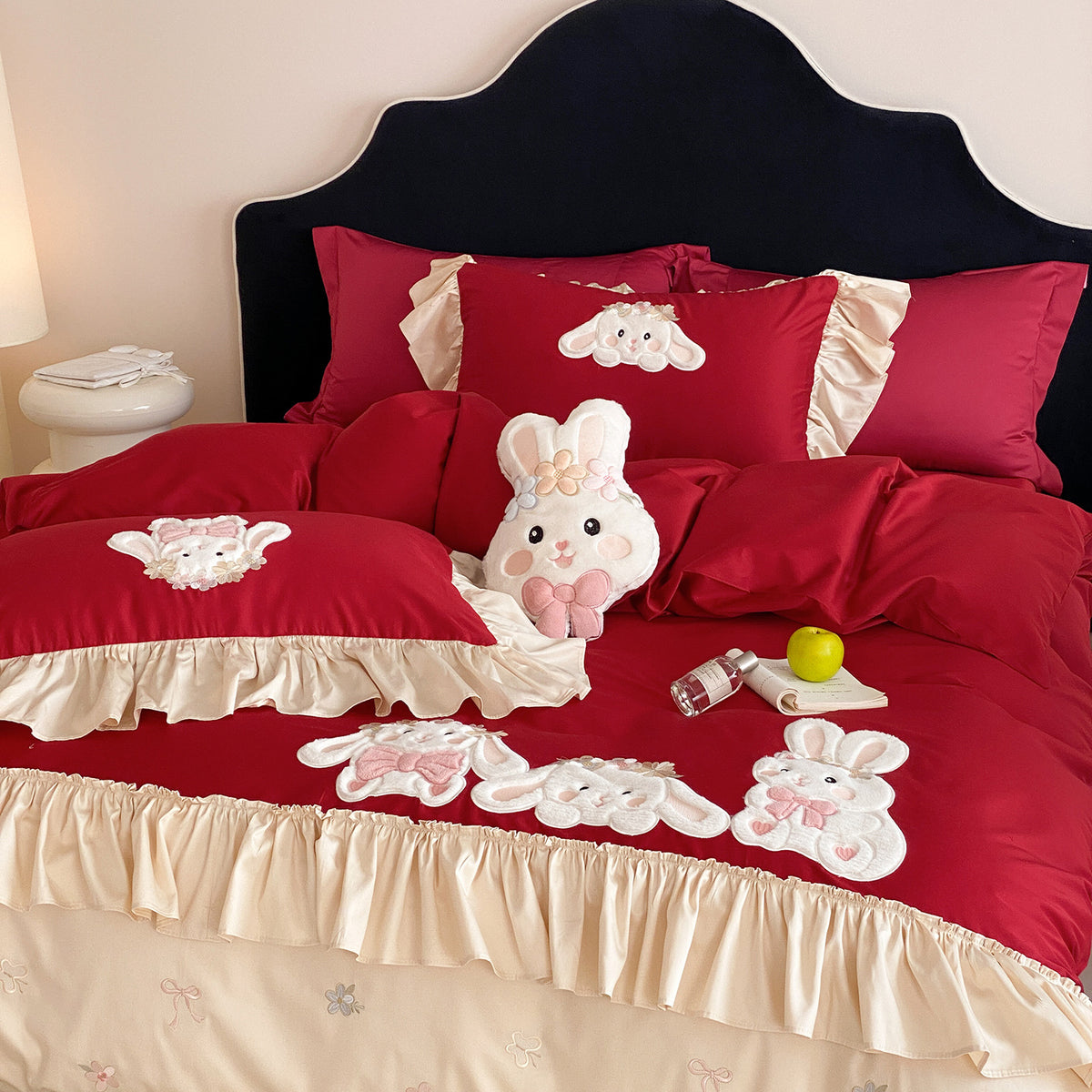 Bestickte Rüschenschnuffel Applikation Bettbezug Set