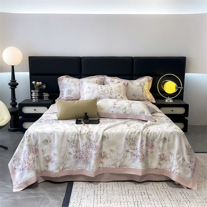 Luxuriöses Satin-Feeling Floral Bettwäsche-Set mit Bettdeckenbezug, Kissenbezügen und dekorativen Shams