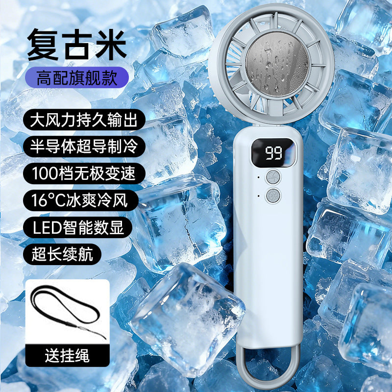 Unisex nan tragbarer Handkühlventilator mit Peltier-Kühlmodul, stufenloser Geschwindigkeitsregelung und LED-Digitalanzeige Brehn
