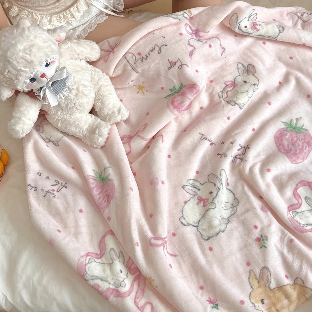 Süßes Kaninchen- und Erdbeer-Thema ultraweiche Fleece-Decke