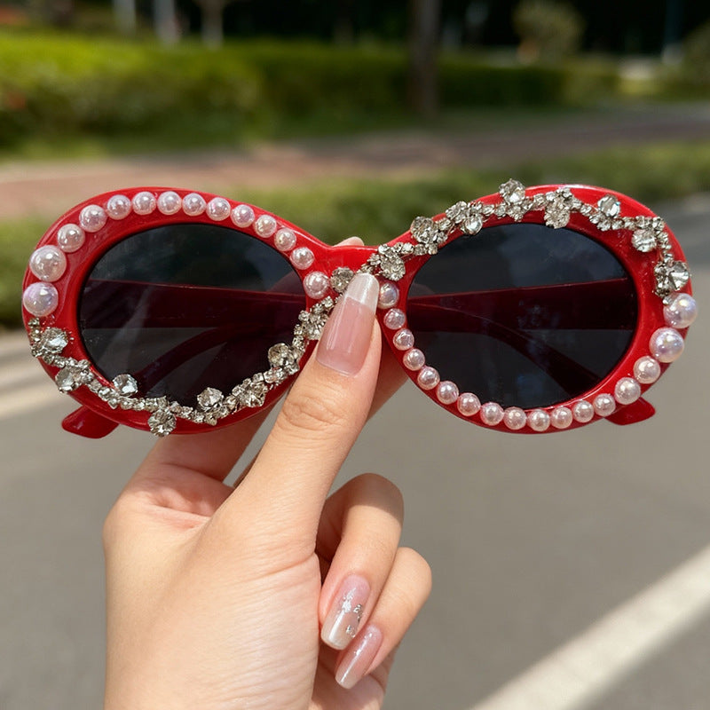 Elegante perlenverzierte Katzenaugen-Sonnenbrille Brehn