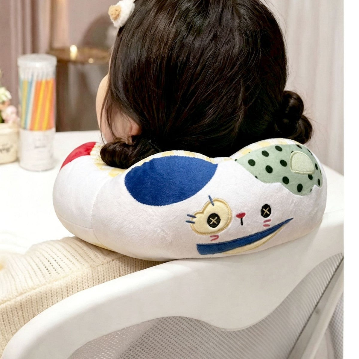 Ergonomisches aufblasbares Reisekissen Nackenhörnchen mit Katzenmotiv