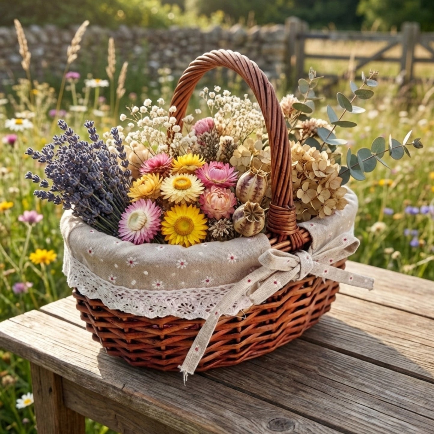 Damen Picknickkorb mit romantischem Karomuster und herausnehmbarem Futter Brehn