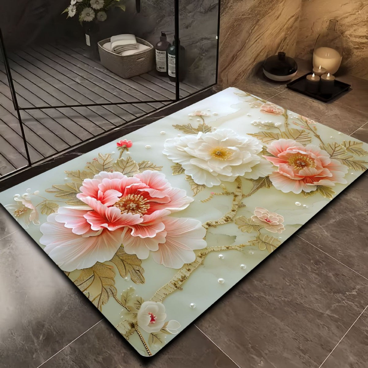 Florales Design Badezimmermatte Brehn