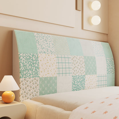 Patchwork Upholstered Headboard Slipcover with Quilted Floral and Plaid Panels