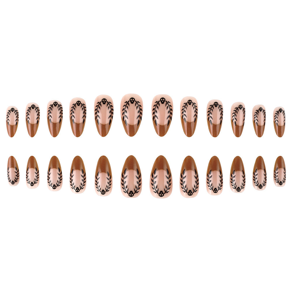 Künstlerisches Press-On-Nagelset mit Blumen- und Blattmustern Brehn