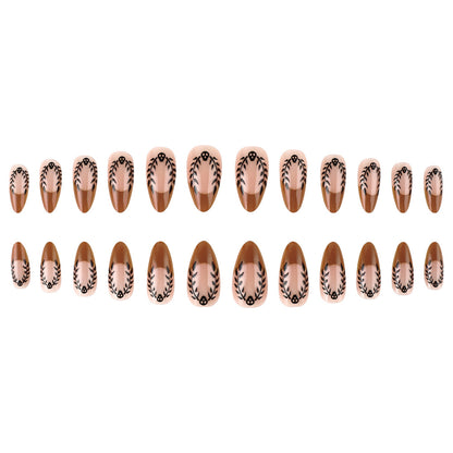 Künstlerisches Press-On-Nagelset mit Blumen- und Blattmustern Brehn