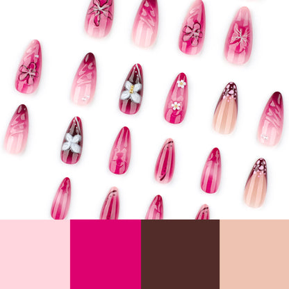 Kunstvolle Nagelverlängerungen mit floralen Details und Ombre-Effekt Brehn