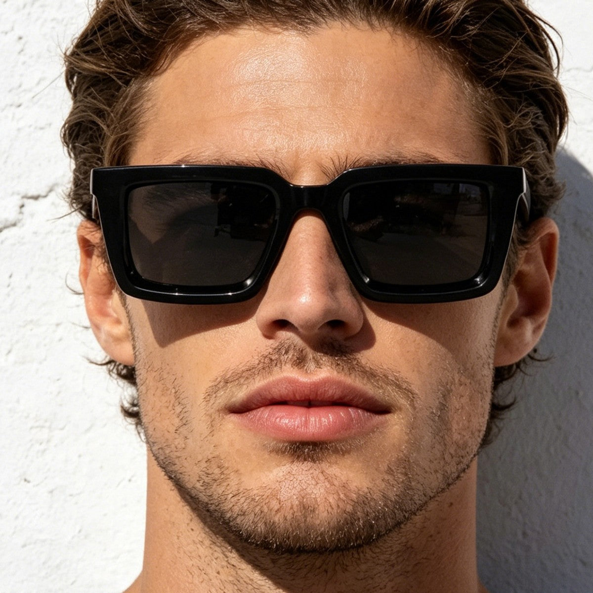 Damen moderne quadratische Sonnenbrille mit verspiegelten Gläsern Brehn