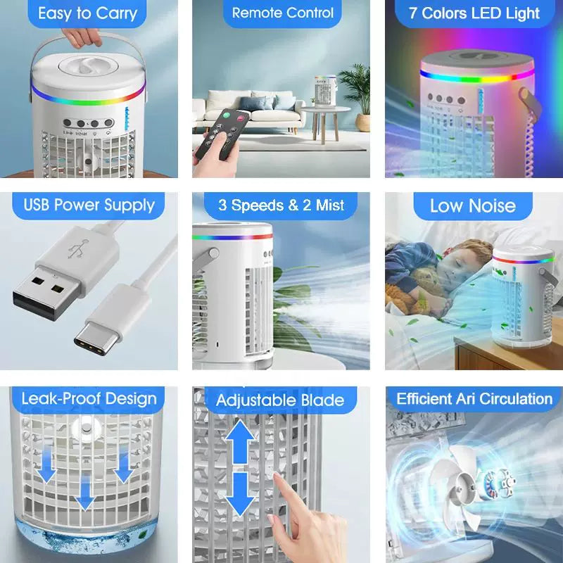 Unisex Einheitsgröße kompakt tragbarer evaporativer Luftkühler mit USB-Stromversorgung Fernbedienung LED-Stimmungslicht Brehn