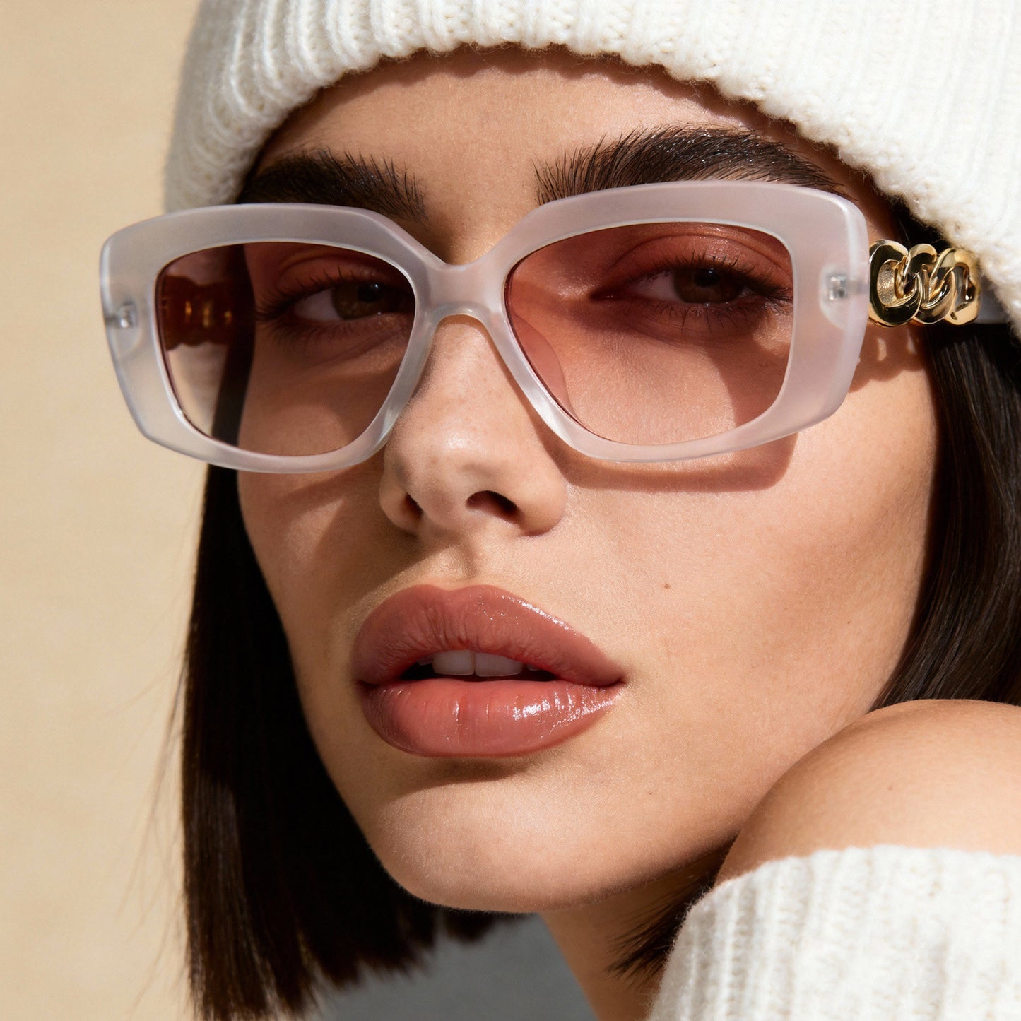 Damen elegante quadratische Sonnenbrille mit goldverziertem Rahmen Brehn