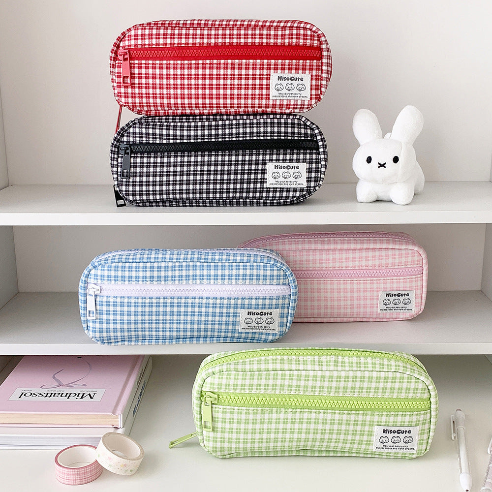 Stylische Gingham Karierten Stiftetui Brehn
