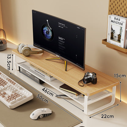 Erhöhter Desktop-Bildschirmständer mit Mesh-Unterregal-Organizer und Kabelmanagement