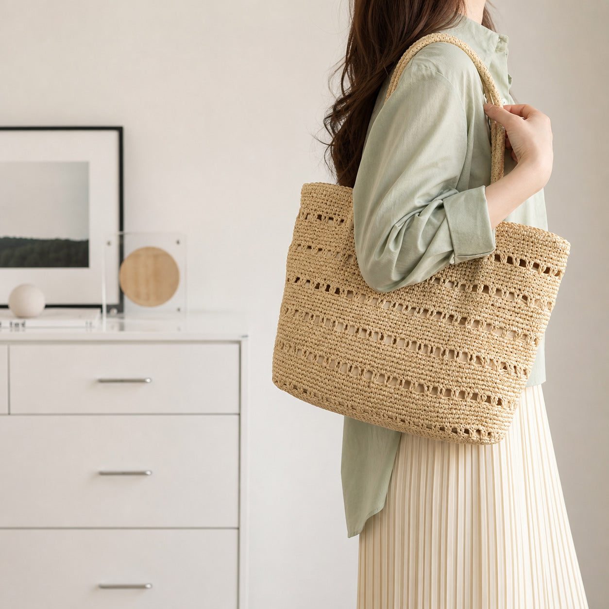 Handgefertigte Strandtasche mit Offenem Gewebemuster Brehn