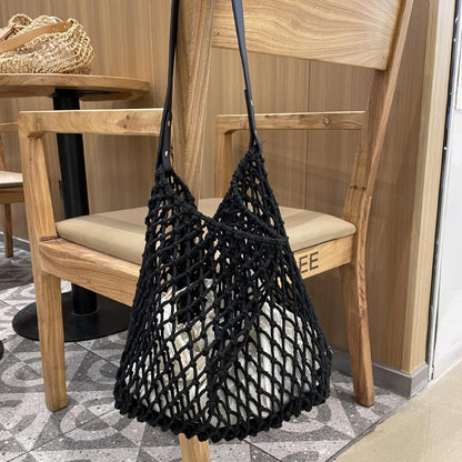 Elegante Netztasche mit Ledergriffen Brehn