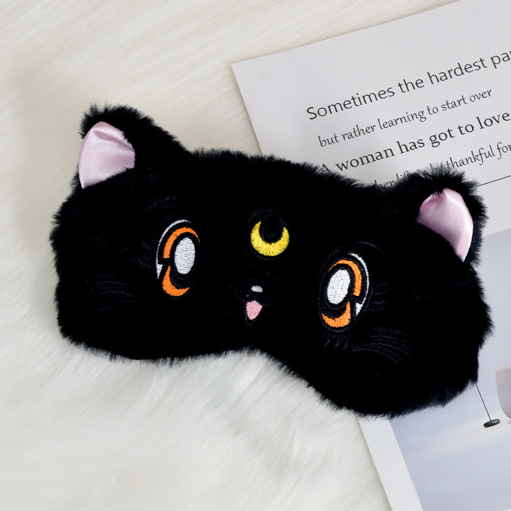 Damen nan flauschige Schlafmaske mit besticktem Katzenmotiv und weichen Komfortohren Brehn