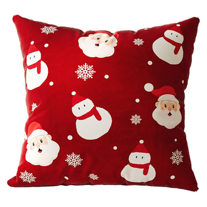 Christmas Velvet Decorative Throw Pillow Cover with Plush Holiday Illustration and Hidden Zipper