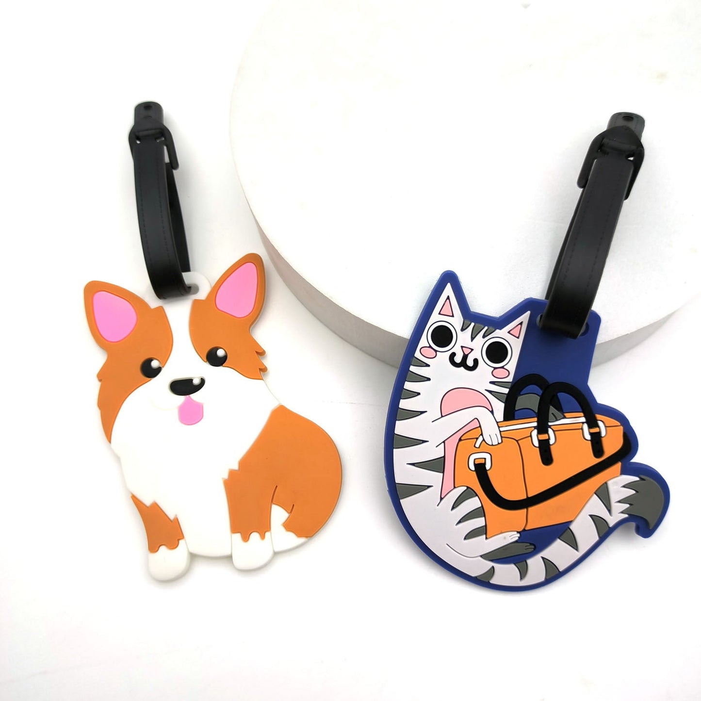 Niedlicher Silikon Katzen Gepäckanhänger mit abnehmbarem Riemen und personalisiertem ID-Fenster Brehn