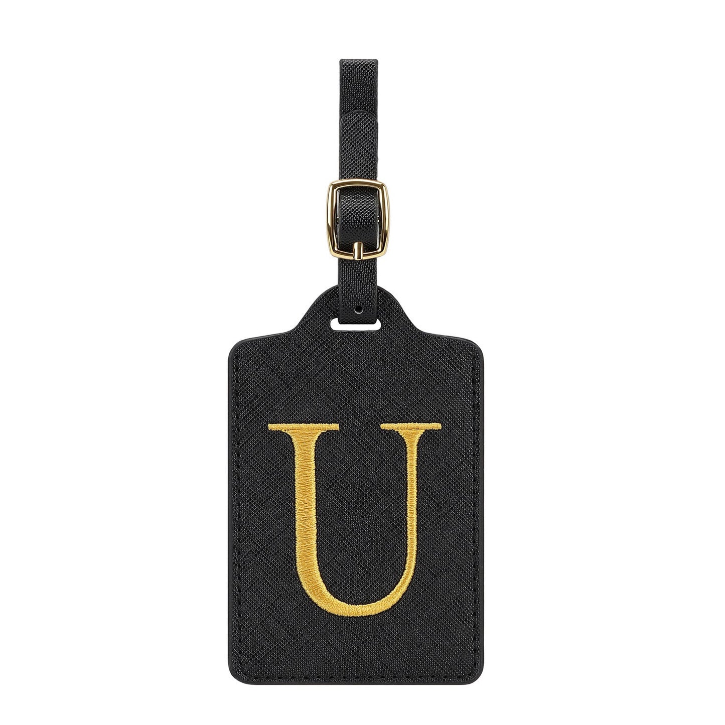 gesticktes Initialen-Monogramm-Leder-Gepäckanhänger mit verstellbarem Schnallenriemen Brehn