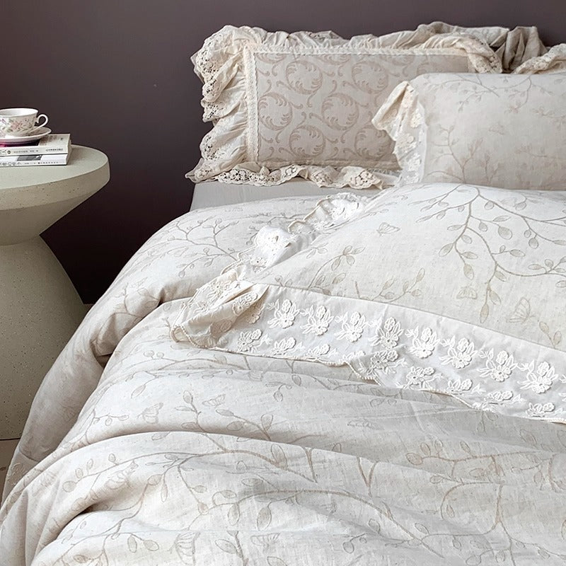 Romantisches mit Spitzenbesatz versehenes Jacquard-Bettbezug-Set