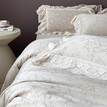 Romantisches mit Spitzenbesatz versehenes Jacquard-Bettbezug-Set