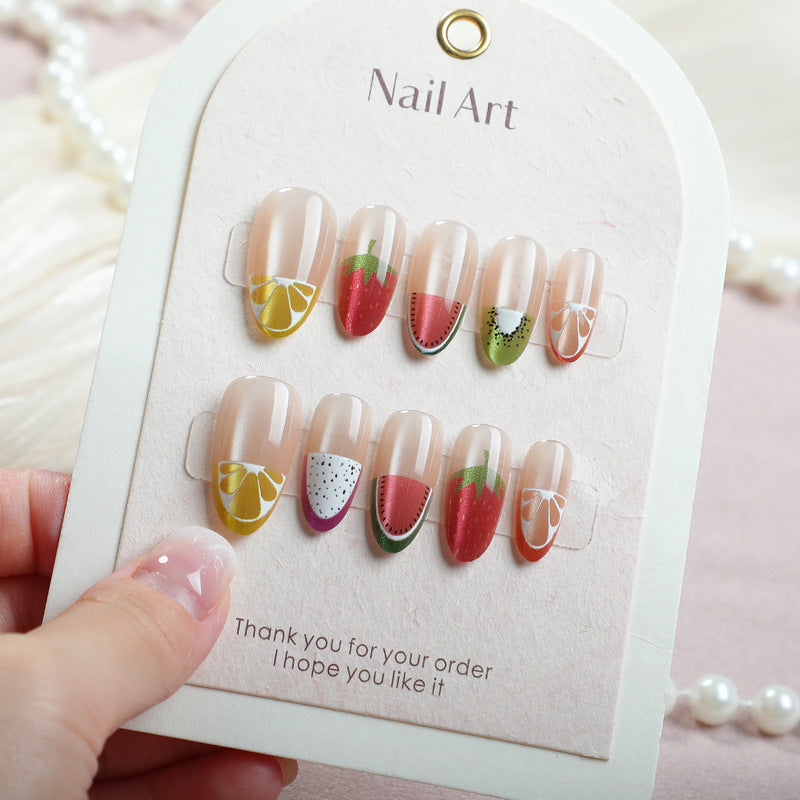 Frucht-inspirierte florale Press-On Nail Art Set Brehn