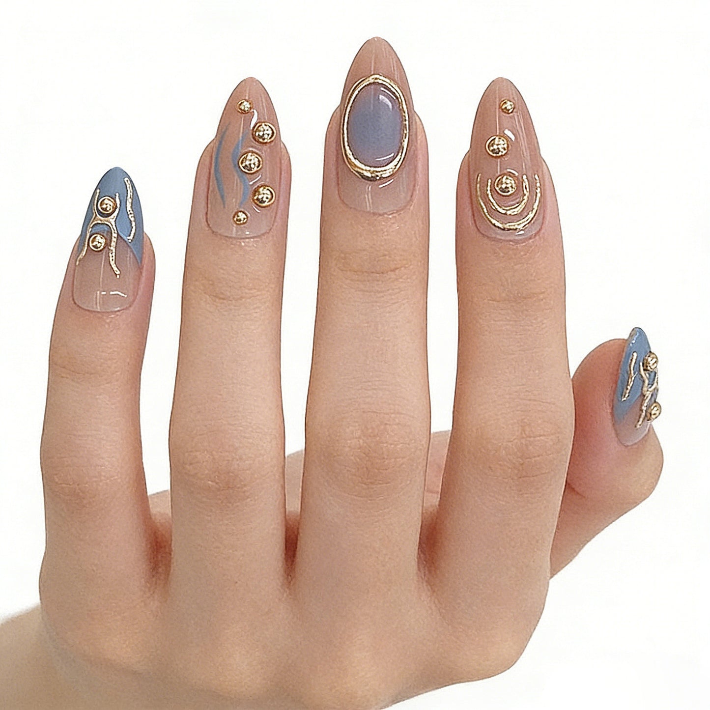 Künstlerisches Metallic Press-On Nagelset Brehn