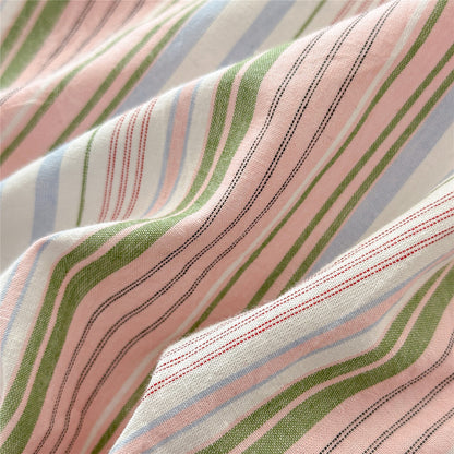 Gestreiftes Baumwoll-Percale-Bettbezug-Set mit Umschlagkissenbezügen
