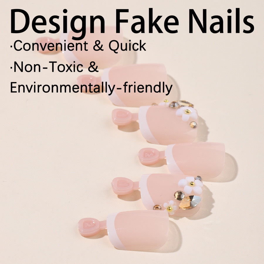 Kunstnagelset mit eleganten 3D-Blüten und Glitzerakzenten Brehn