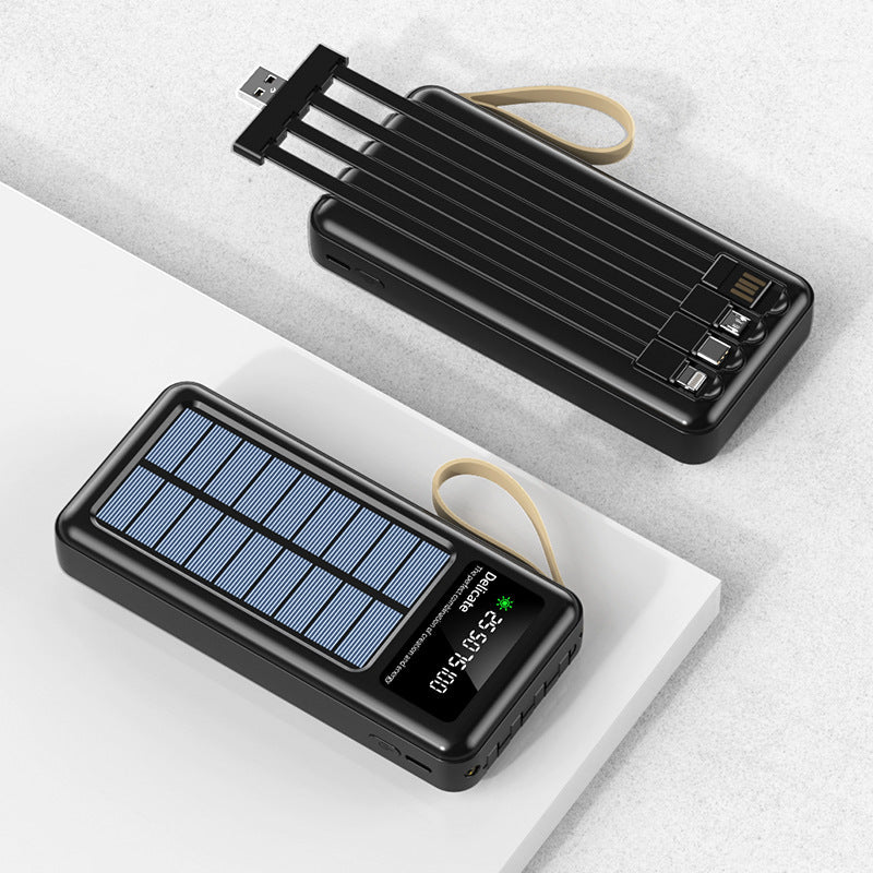 Tragbare Solar-Powerbank mit Integriertem Multifunktions-Ladekabel und Digitaler Anzeige Brehn