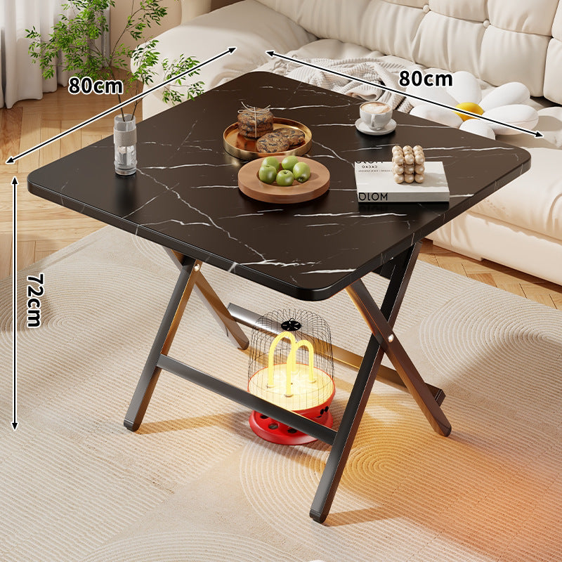 Faltbarer quadratischer Kaffee- und Beistelltisch mit Marmor-Effekt-Top und zusammenklappbarem X-Beinrahmen