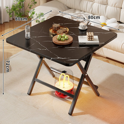 Faltbarer quadratischer Kaffee- und Beistelltisch mit Marmor-Effekt-Top und zusammenklappbarem X-Beinrahmen