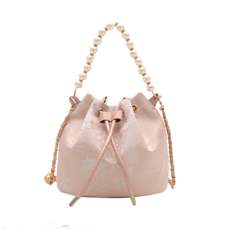 Elegante Blumenmuster-Zugband-Eimer-Tasche Brehn