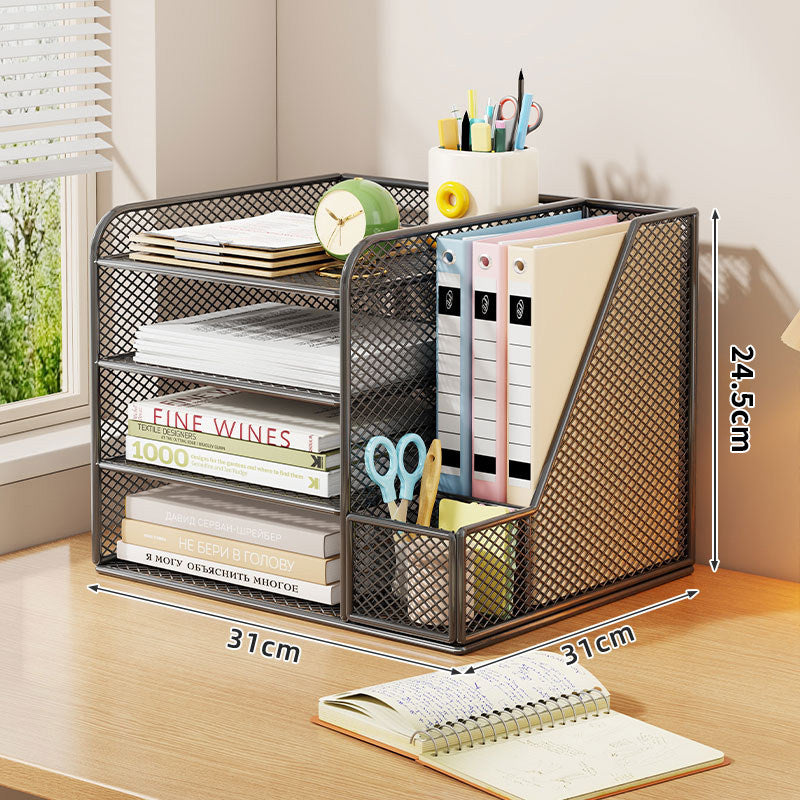 Metallgitter Multi-Tier Schreibtischorganizer mit vertikalem Dokumentenfach & abnehmbarem Stiftbecher