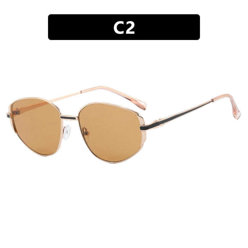 Damen moderne geometrische Sonnenbrille mit stilvollem Metallrahmen Brehn