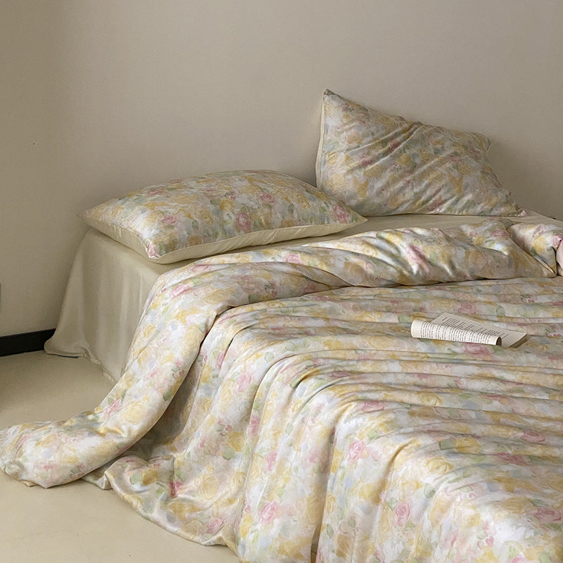 Bettwäsche-Garnitur aus Baumwollsatin mit floralem Vintage-Print