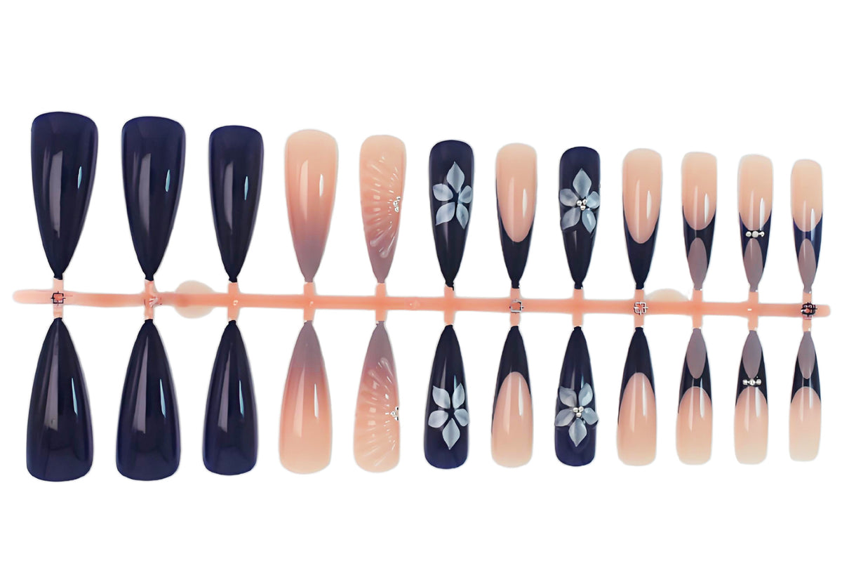 Kunstnagelset mit eleganten Floral- und Ombre-Designs Brehn