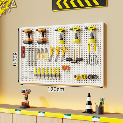 Wandmontierter perforierter Metallwerkzeug-Pegboard-Organizer mit Magnetstreifen und Mehrfachhaken