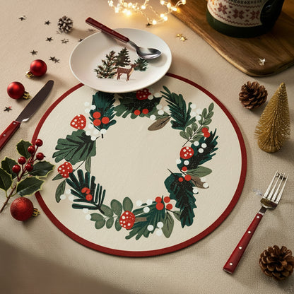 Rundes abwischbares Tischset mit weihnachtlichem Tannenzapfen- und Stechpalmenkranz-Motiv Brehn