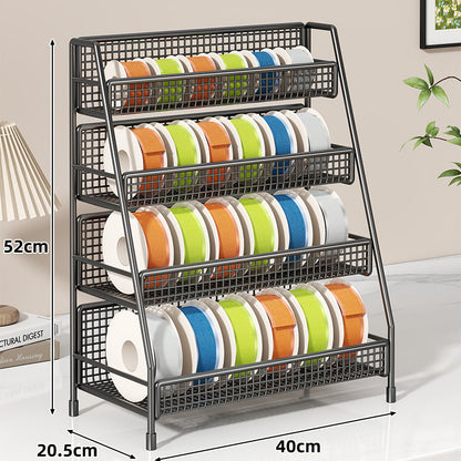 Vierstufiger geneigter Drahtgitter-Roll-Organizer-Ständer für Klebeband, Bänder und Bastelspulen