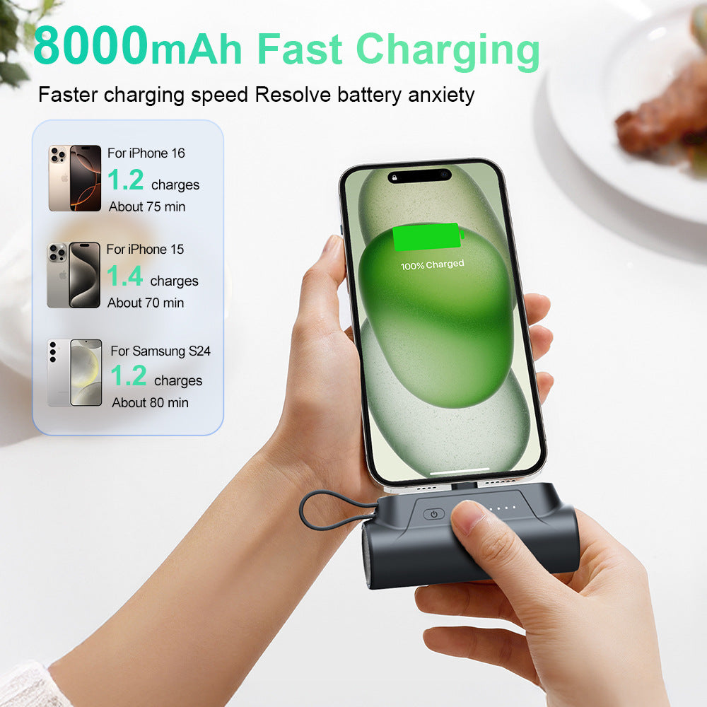 Mini Powerbank mit Integriertem Ladekabel Brehn