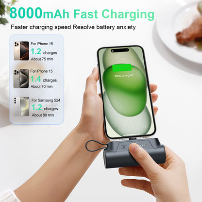 Mini Powerbank mit Integriertem Ladekabel Brehn
