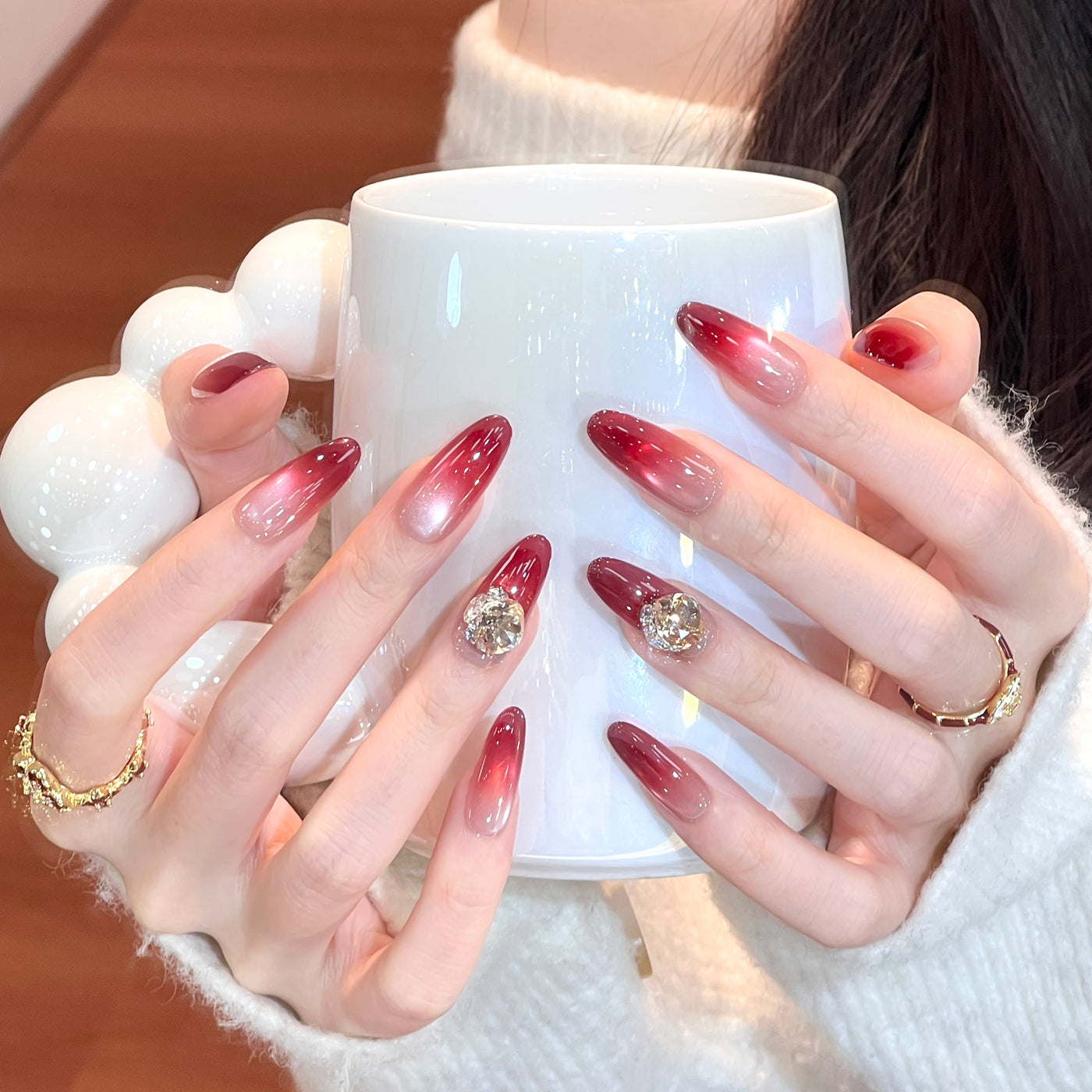 Ombre Press-On Nagelset mit Kristallakzenten Brehn