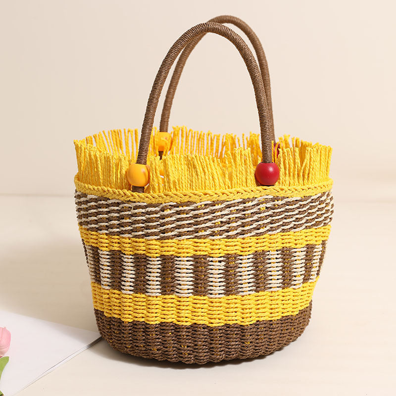 Damen Bequeme Strandtasche mit buntem Fransenbesatz Brehn