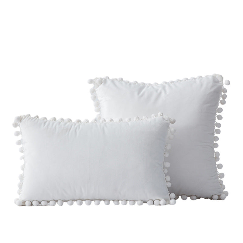 Velvet Pom-Pom Fransen Quadrat- und Lendenkissen Set