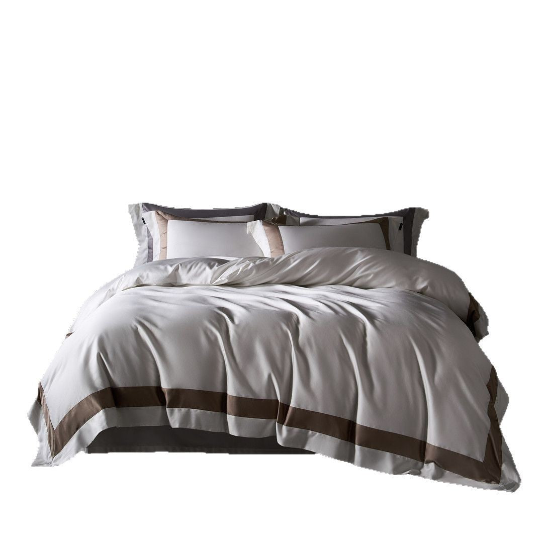 Luxuriöses Satin Bettbezug Set mit kontrastiertem Rand und Kissenbezügen