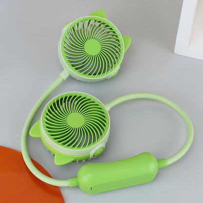 Unisex nan tragbarer Doppel-Nackenventilator mit flexiblem Schwanenhals, wiederaufladbarem Akku und leisem Motor Brehn