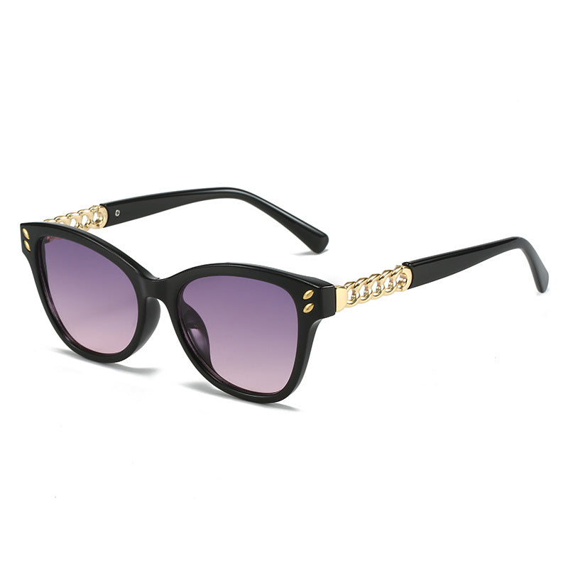 Damen modische Cat-Eye Sonnenbrille mit luxuriösen Kettenakzenten Brehn